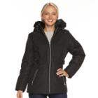 Women's D.e.t.a.i.l.s Hooded Chevron-stitch Puffer Jacket, Size: Medium, Black