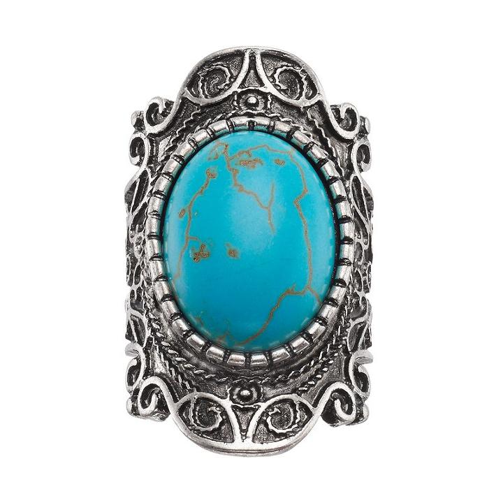 Mudd&reg; Simulated Turquoise Cabochon Filigree Ring, Women's, Size: 7, Turq/aqua