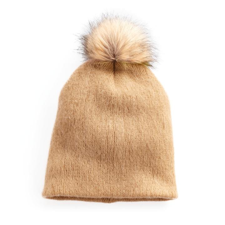 Women's Apt. 9® Solid Brushed Knit Pom Pom Beanie, Dark Beige