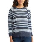 Petite Chaps Striped Button-shoulder Sweater, Women's, Size: Xl Petite, Blue (navy)