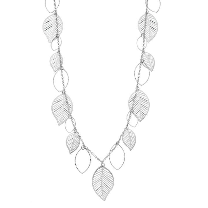 Long Openwork Leaf Station Necklace, Women's, Silver
