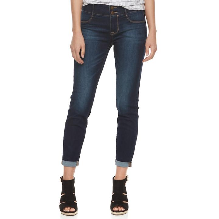 Women's Apt. 9&reg; Tummy Control Cuffed Capri Jeans, Size: 16, Dark Blue