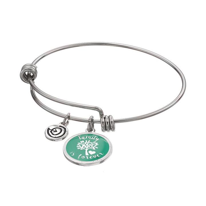 Love This Life Family Is Forever Disc Charm Bangle Bracelet, Women's, Green