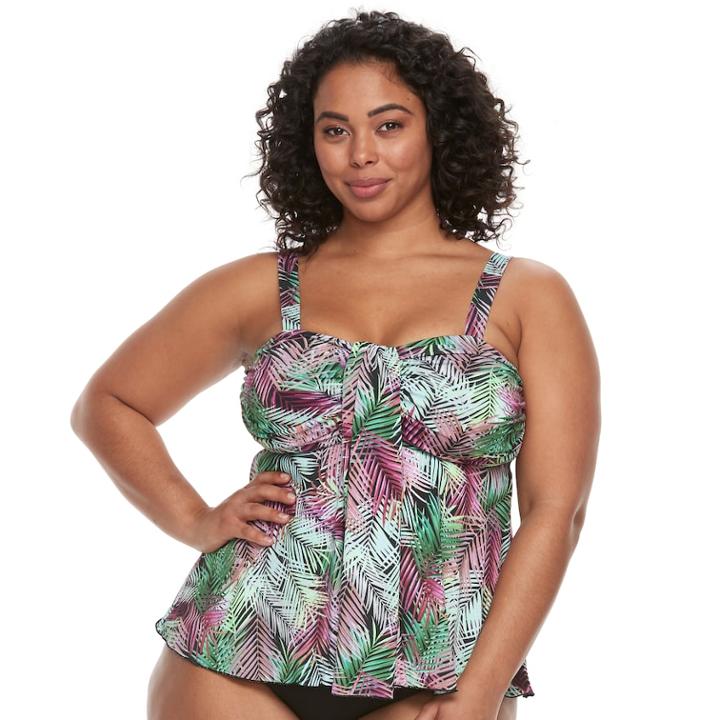 Plus Size A Shore Fit Tummy Slimmer Bandeaukini Top, Women's, Size: 16 W, Purple