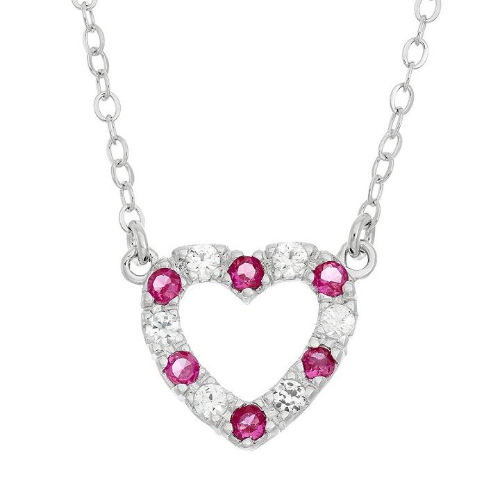 Lab-created Ruby & Lab-created White Sapphire Sterling Silver Heart Necklace, Women's, Size: 18, Red