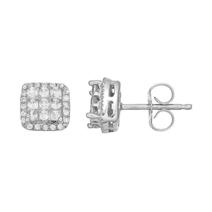 10k White Gold 1/2 Carat T.w. Square Halo Stud Earrings, Women's