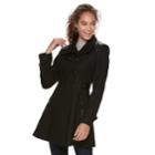 Women's Lnr Fashion Styles Wool-blend Faux-leather Accent Peacoat, Size: Medium, Black