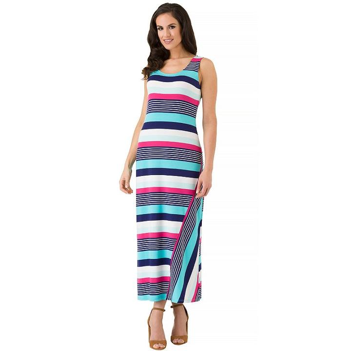 Women's Haggar Striped Tank Maxi Dress, Size: Xl, Turquoise/blue (turq/aqua)