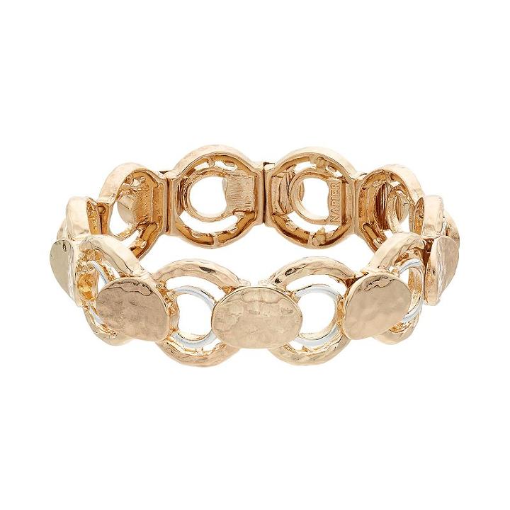 Napier Two Tone Hammered Circle Link Stretch Bracelet, Women's, Multicolor
