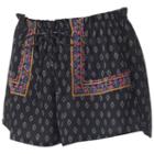Juniors' About A Girl Print Embroidery Shortie Shorts, Size: Xs, Black