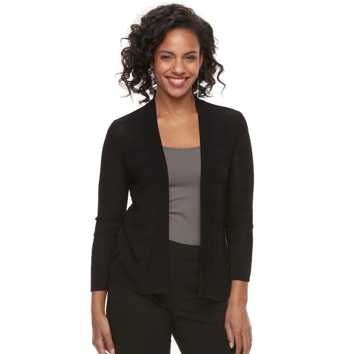 Women's Apt. 9&reg; Pointelle Striped Cardigan, Size: Medium, Black