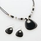 Silver Tone Pendant And Drop Earring Set, Women's, Black