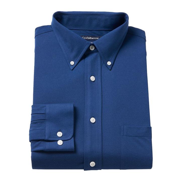 Men's Croft & Barrow&reg; True Comfort Regular-fit Stretch-collar Knit Dress Shirt, Size: 16-34/35, Blue