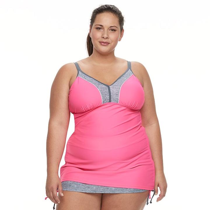 Plus Size Free Country Colorblock Underwire Tankini Top, Women's, Size: 3xl, Pink Other