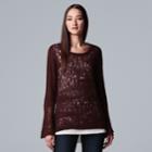Women's Simply Vera Vera Wang Pointelle Mock-layer Top, Size: Xl, Drk Purple