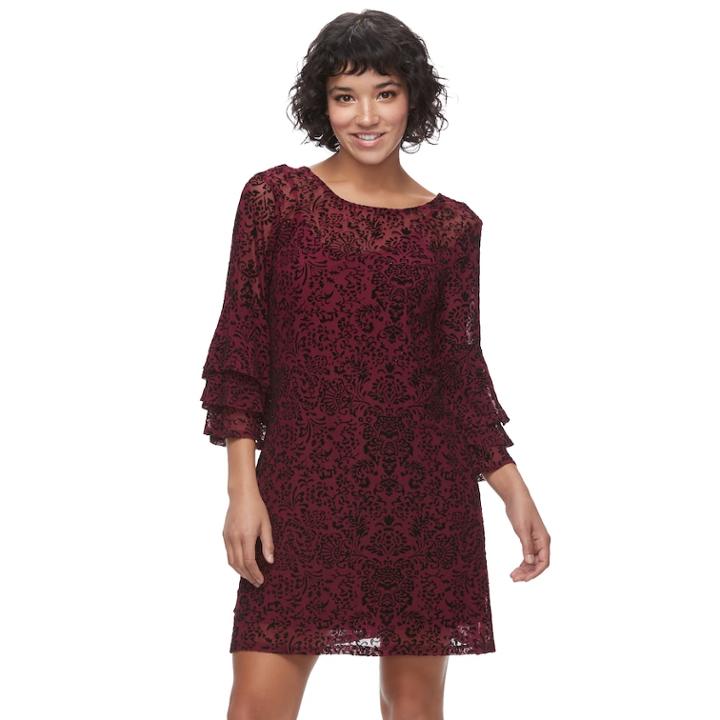 Juniors' Speechless Flocked Shift Dress, Teens, Size: Medium, Med Red