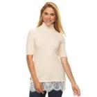 Petite Apt. 9&reg; Lace-hem Turtleneck Sweater, Women's, Size: S Petite, Lt Beige