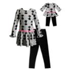 Girls 4-14 Dollie & Me Kitty Cat Dress & Leggings Set & Matching Doll Outfit, Grey