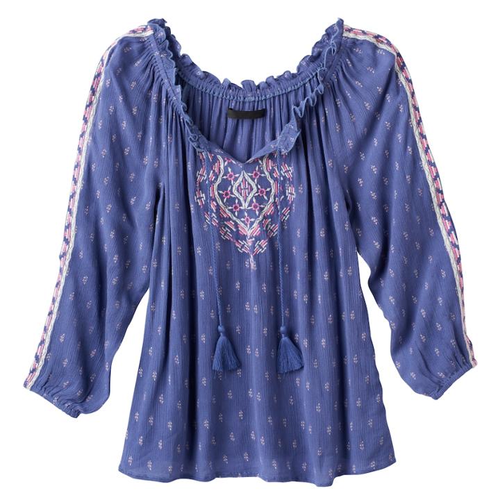 Girls Plus Size Mudd&reg; 3/4-length Cold Shoulder Embroidered Peasant Top, Size: 16 1/2, Blue (navy)