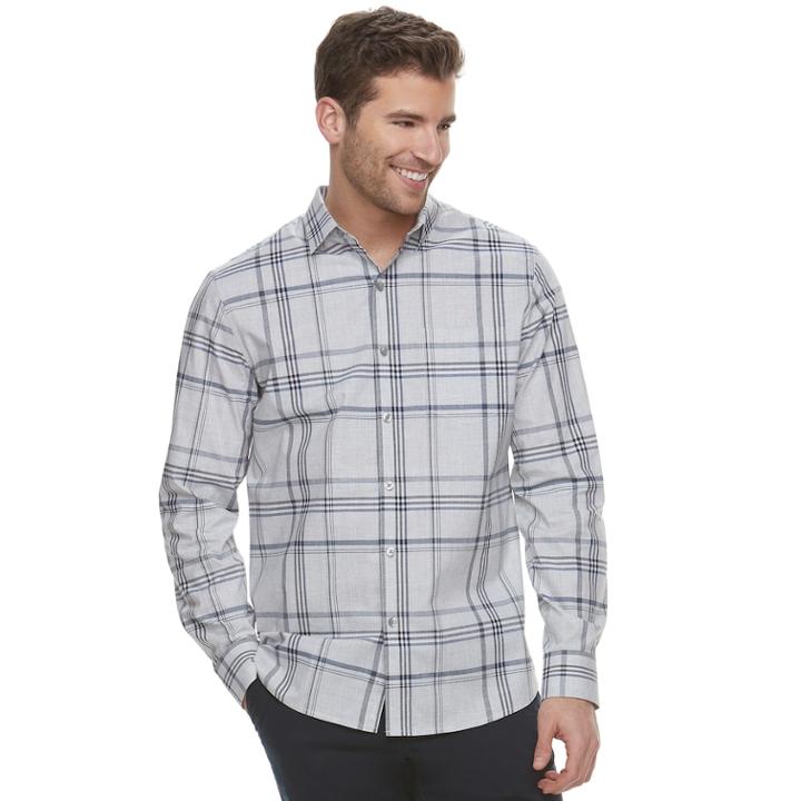 Men's Marc Anthony Slim-fit Stretch Woven Button-down Shirt, Size: Medium, Grey