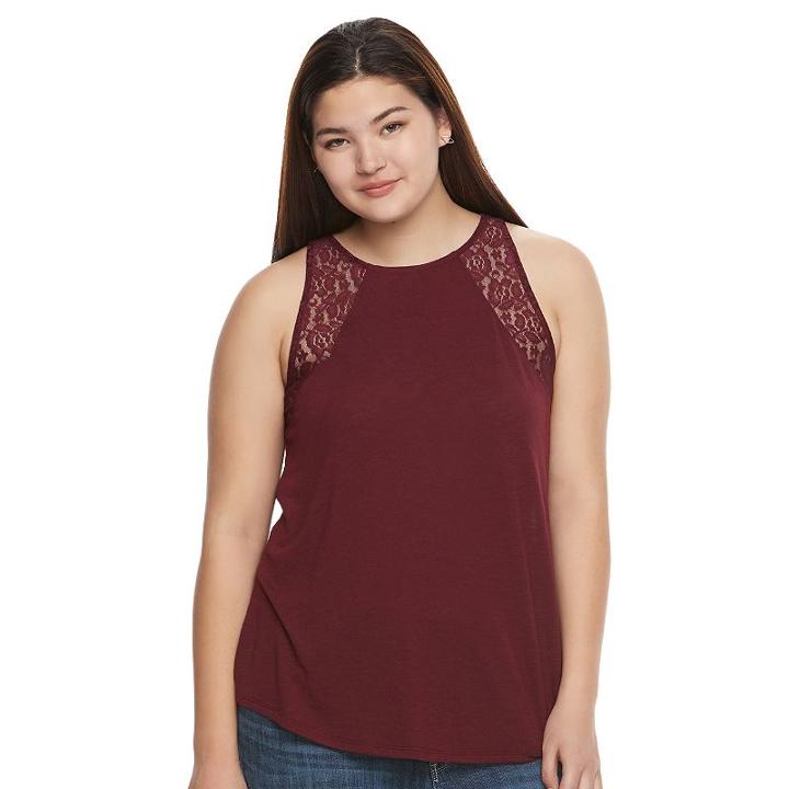 Juniors' Plus Size So&reg; Lace Trim Split-back Tank, Teens, Size: 2xl, Red