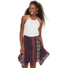 Juniors' Lily Rose Lace Handkerchief Hem Dress, Teens, Size: Large, Black Ivory Print