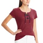 Women's Chaps Print Lace-up Tee, Size: Small, Red