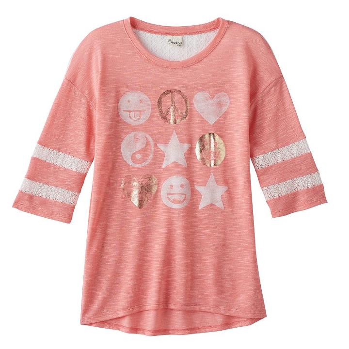 Girls 7-16 & Plus Size So&reg; Lace Yoke Varsity Tee, Size: 10, Lt Orange