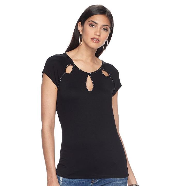 Women's Jennifer Lopez Embellished Cutout Tee, Size: Large, Black