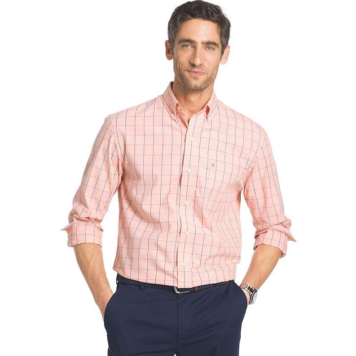 Men's Izod Classic-fit Windowpane Button-down Shirt, Size: Medium, Drk Orange