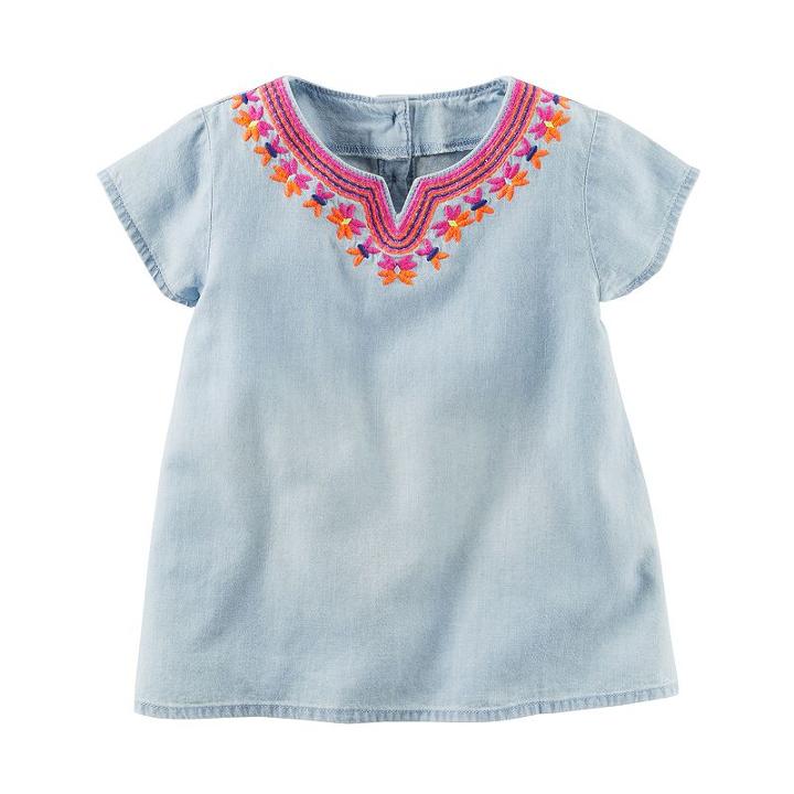 Girls 4-8 Carter's Embroidered Chambray Top, Girl's, Size: 6x, Blue Other