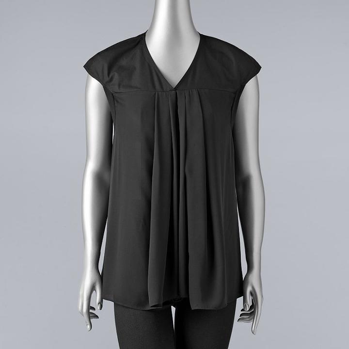 Petite Simply Vera Vera Wang Mixed-media Pleated Top, Women's, Size: Xl Petite, Black