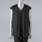 Petite Simply Vera Vera Wang Mixed-media Pleated Top, Women's, Size: Xl Petite, Black