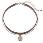 Glittery Disc Double Strand Choker Necklace, Women's, Brown