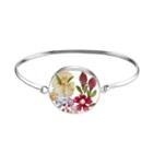 Sterling Silver Pressed Flower Circle Bangle Bracelet, Women's, Size: 7, Multicolor