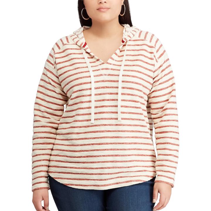 Plus Size Chaps Striped French Terry Hooded Top, Women's, Size: 2xl, Red
