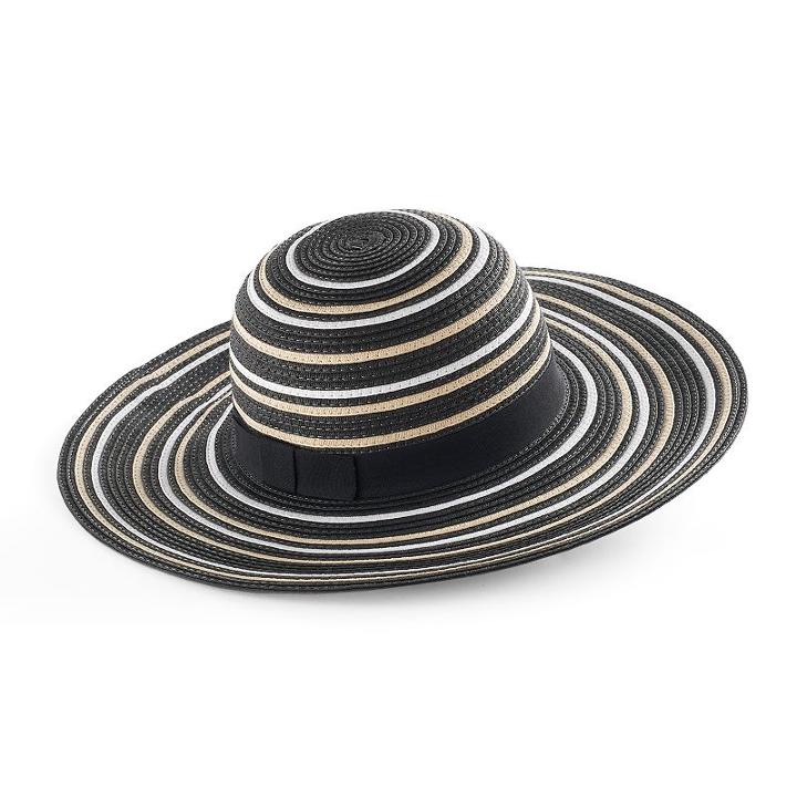Women's Reed Striped Floppy Hat, Black