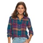 Women's Chaps Plaid Twill Button-down Shirt, Size: Large, Pink Ovrfl