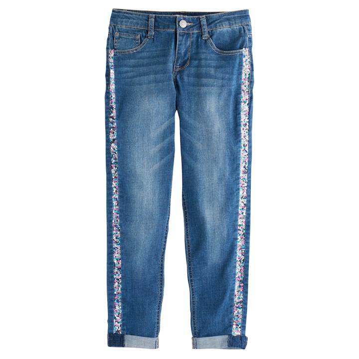 Girls Plus Size So&reg; Sequin Girlfriend Jeans, Size: 20 1/2, Blue (navy)