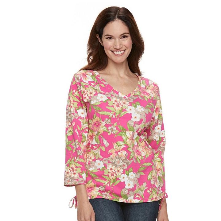 Women's Caribbean Joe Floral Print Top, Size: Large, Red Other