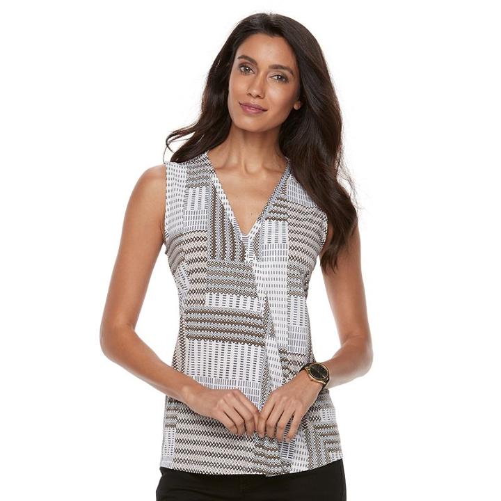 Petite Dana Buchman Pleated V-neck Tank, Women's, Size: L Petite, Med Beige