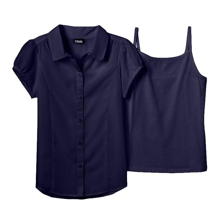 Girls 7-16 Chaps School Uniform Blouse & Camisole Set, Girl's, Size: 16, Blue (navy)