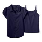 Girls 7-16 Chaps School Uniform Blouse & Camisole Set, Girl's, Size: 16, Blue (navy)