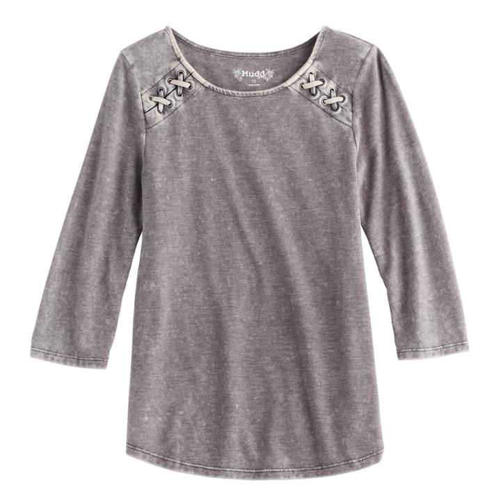 Girls 7-16 Mudd&reg; 3/4-sleeve Lace Shoulder Raglan Tunic, Size: 7-8, Grey
