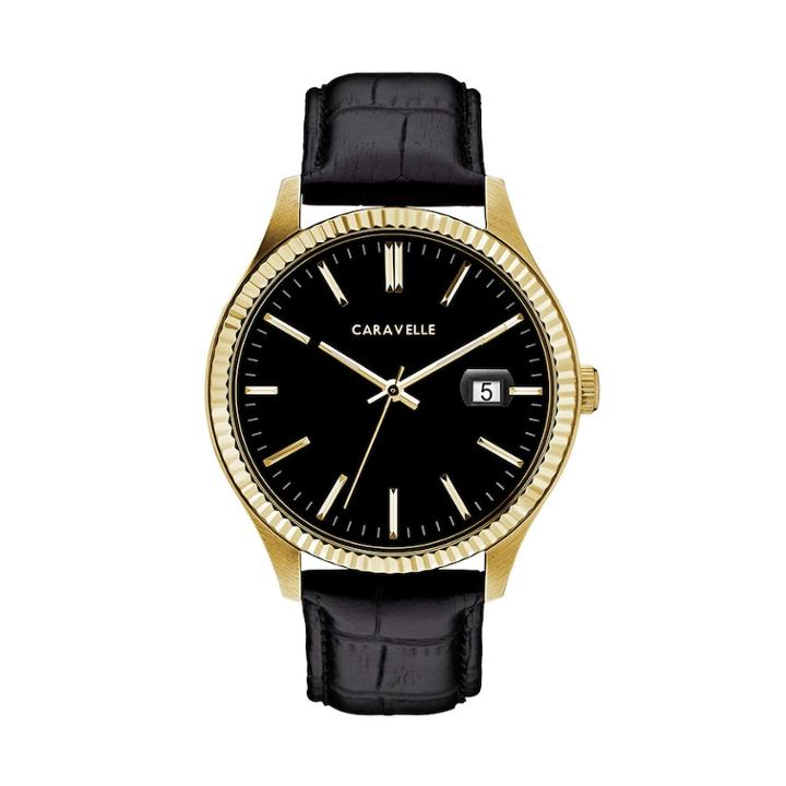 Caravelle Men's Leather Watch - 44b118, Size: Large, Black