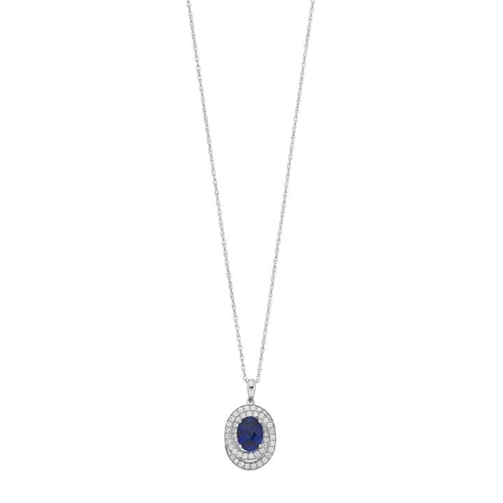 Sterling Silver Lab-created Blue & White Sapphire Oval Pendant, Women's, Size: 18