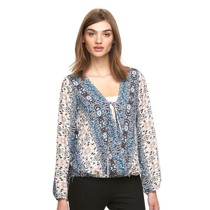 Women's Ab Studio Print Faux-wrap Top, Size: Xlrg Av/rg, Ovrfl Oth