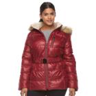 Plus Size Halitech Faux-fur Trim Hooded Puffer Jacket, Women's, Size: 3xl, Red