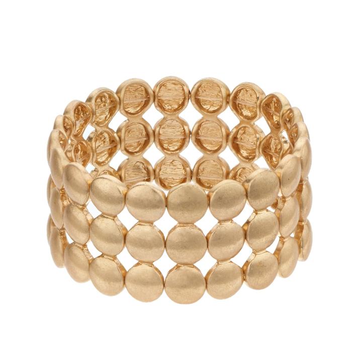 Round Disc Stretch Bracelet, Women's, Gold