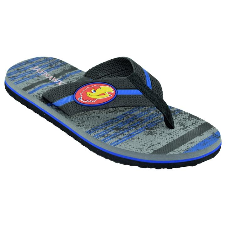 Men's Kansas Jayhawks Striped Flip Flop Sandals, Size: Xl, Black
